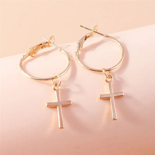 Cross Charm Hoop Earrings