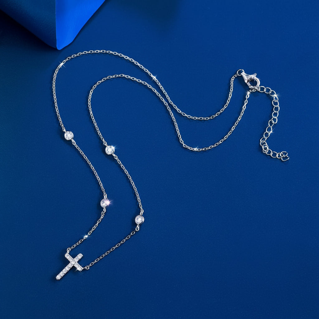 Station Chain Cross Pendant Necklace