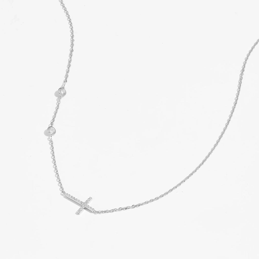 Sideways Cross Zircon Pendant Necklace
