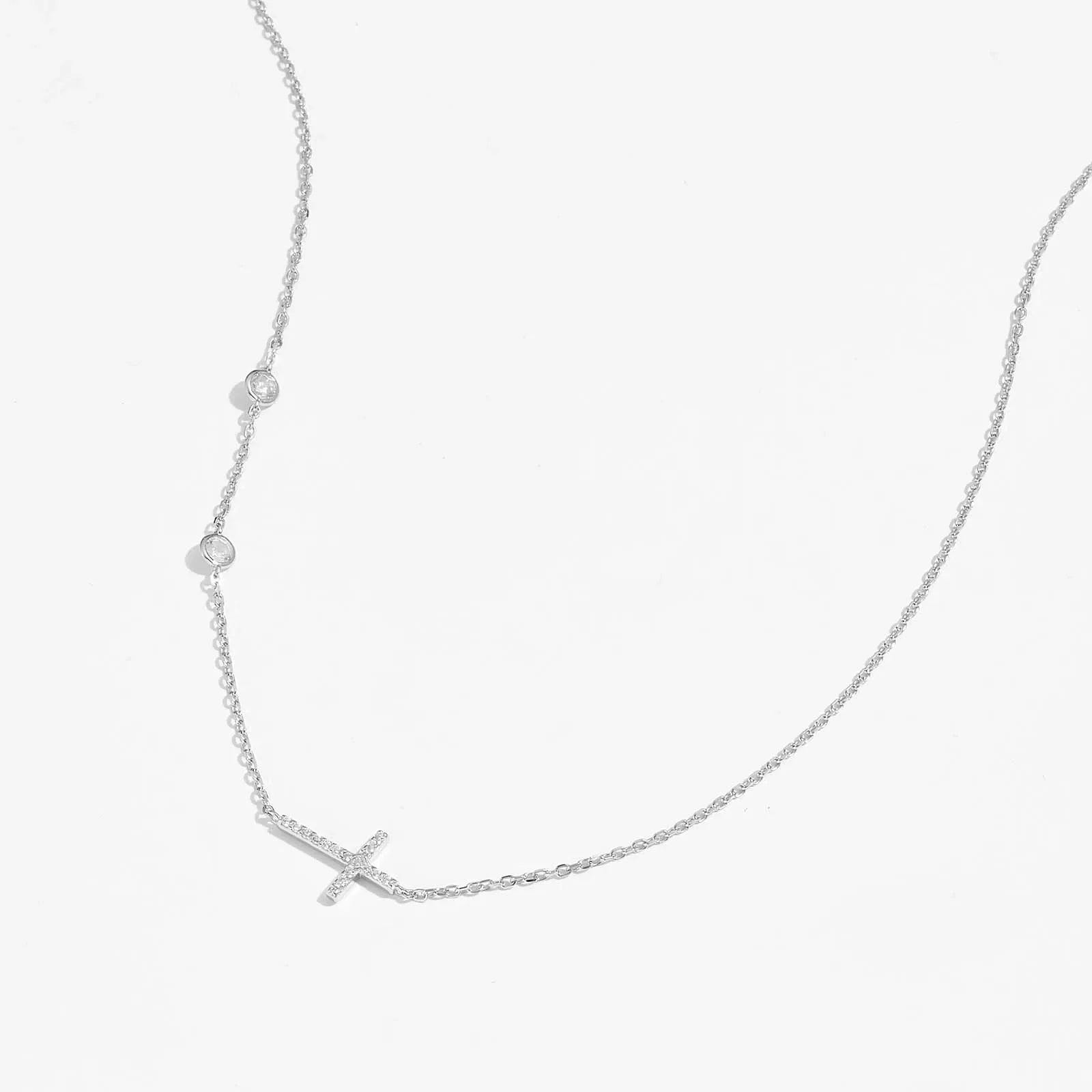 Sideways Cross Zircon Pendant Necklace