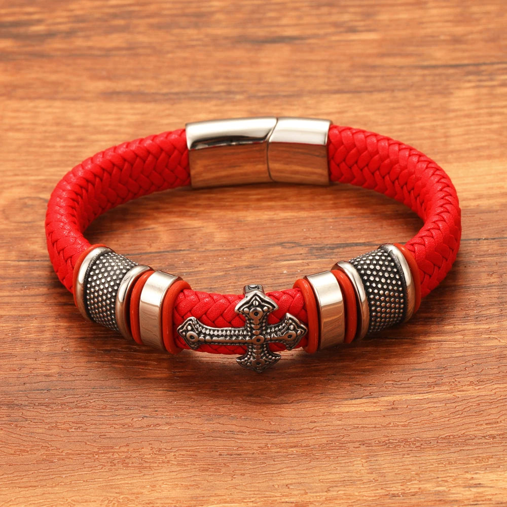 Genuine Leather Titanium Steel Magnet Clasp Bracelet