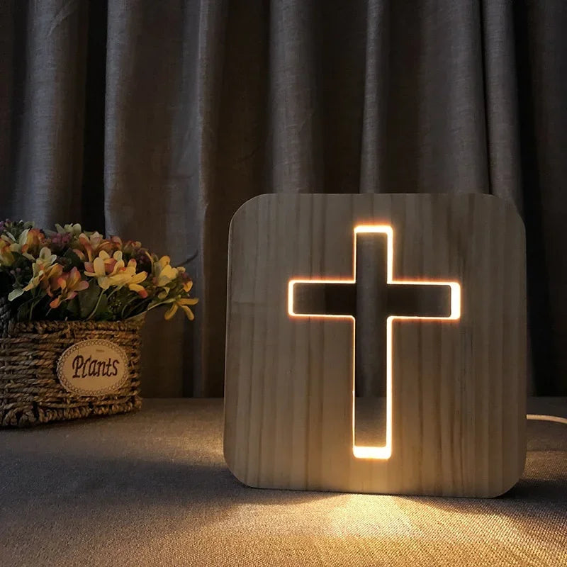 3D Christian Wood LED Night Lamp