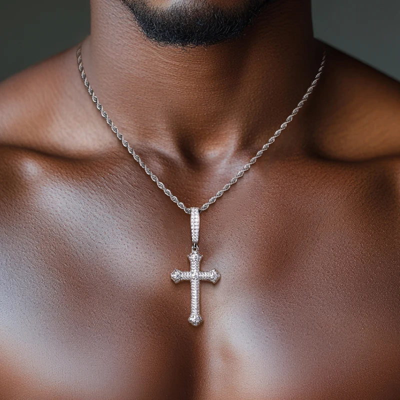 Iced Out Moissanite Cross Pendant Necklace