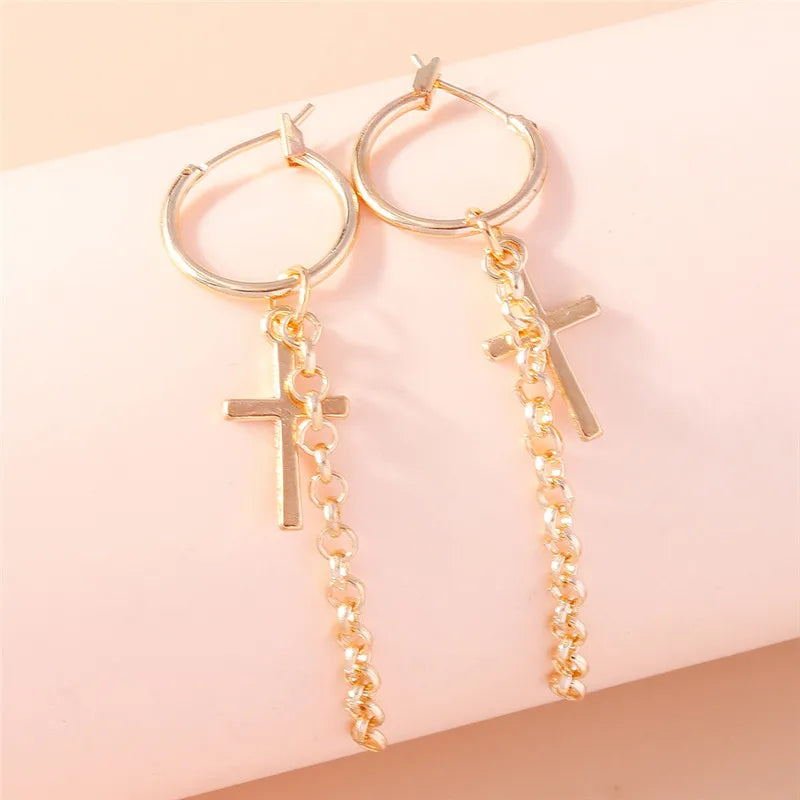 Cross Chain Hoop Earrings