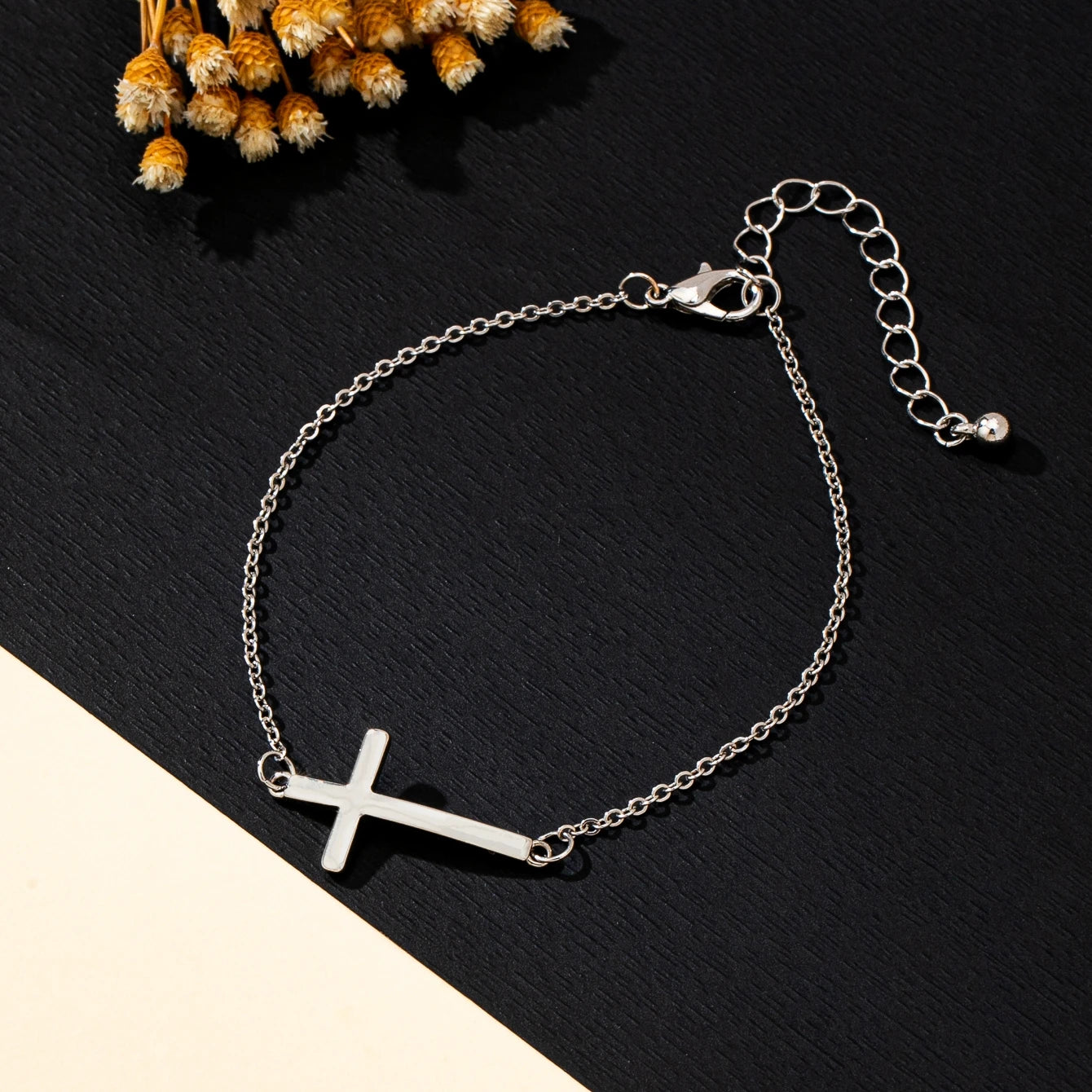 Minimalist Sideways Cross Bracelet