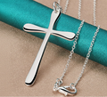Sterling Silver Long Cross Pendant Necklace