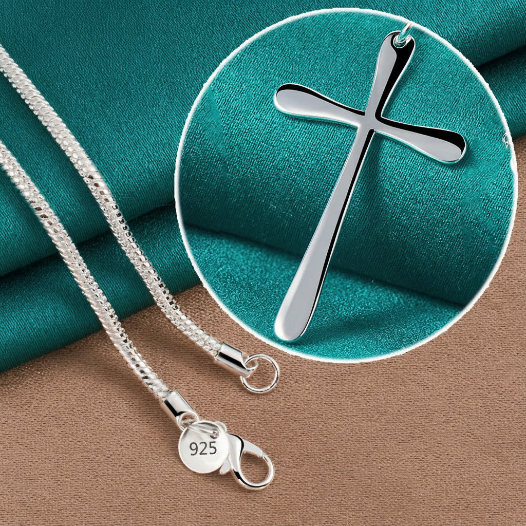 Sterling Silver Long Cross Pendant Necklace