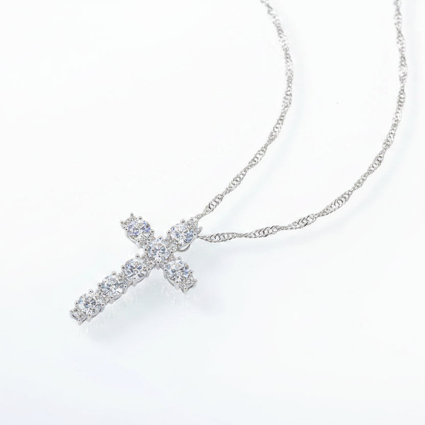 Halo Moissanite Cross Pendant Necklace