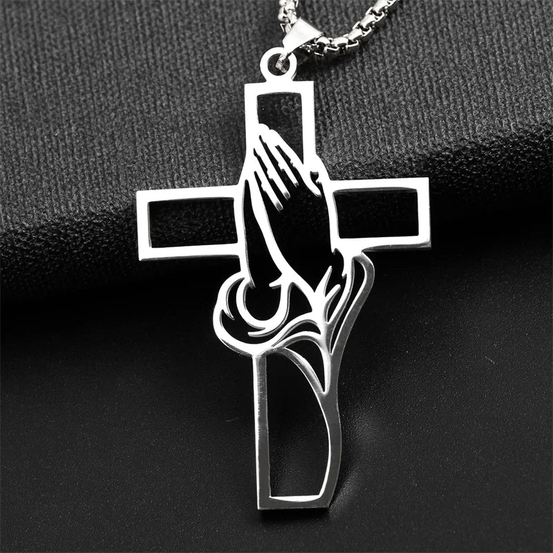 Praying Hands Cross Necklace