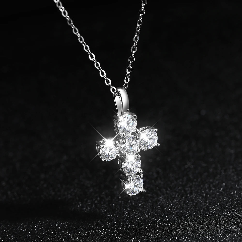 Sparkling Moissanite Cross Pendant Necklace