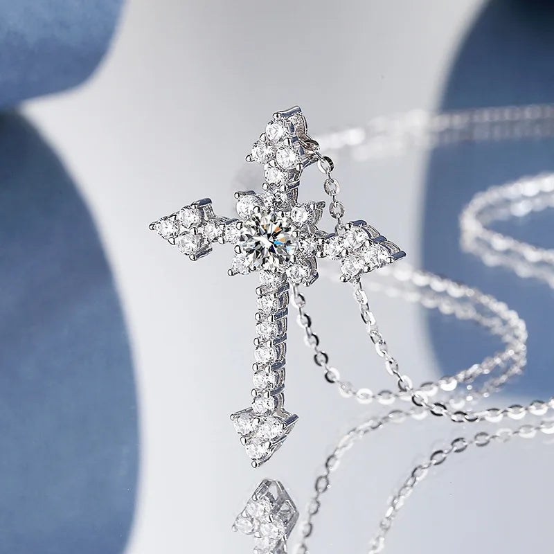 Luxury Moissanite Crucifix Cross Pendant Necklace