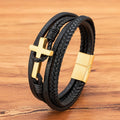 Cross Leather Bracelet with Magnetic Clasp