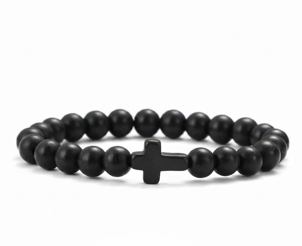 Natural Stone Cross Beaded Bracelet Collection