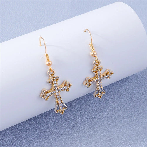 Crystal Cross Heart Drop Earrings