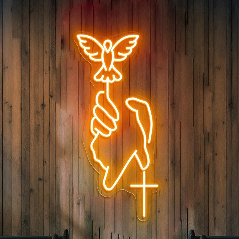 Hand of God Dove & Cross LED Neon Sign