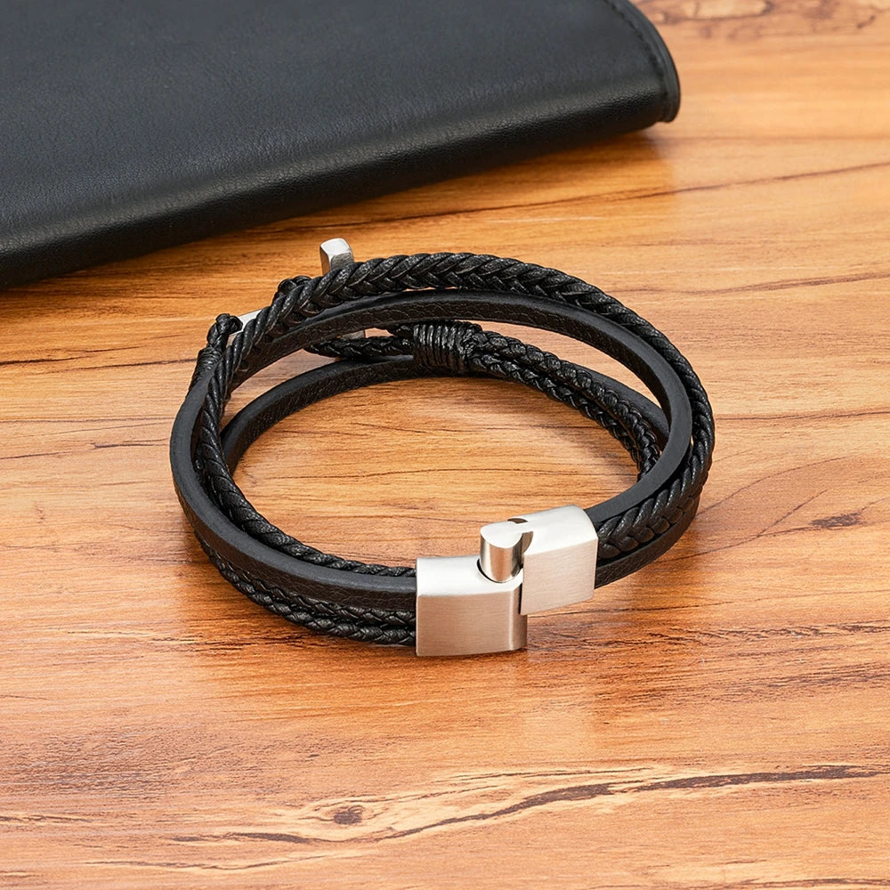 Cross Leather Bracelet with Magnetic Clasp