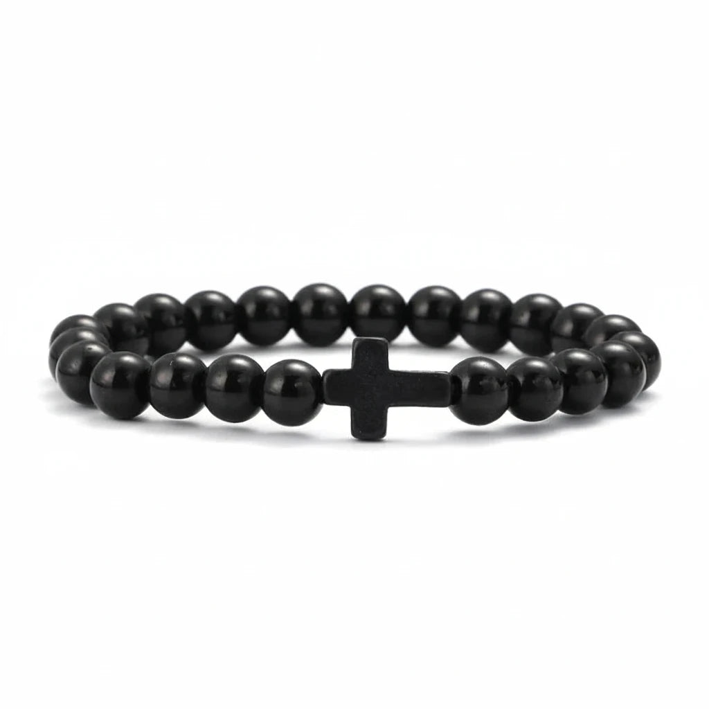 Natural Stone Cross Beaded Bracelet Collection