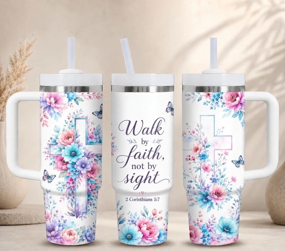 Floral Cross Scripture Tumbler Collection