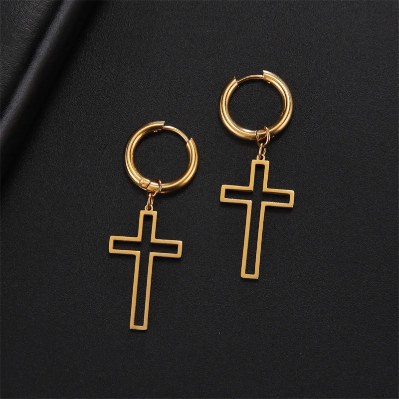 Hollow Cross Hoop Drop Earrings
