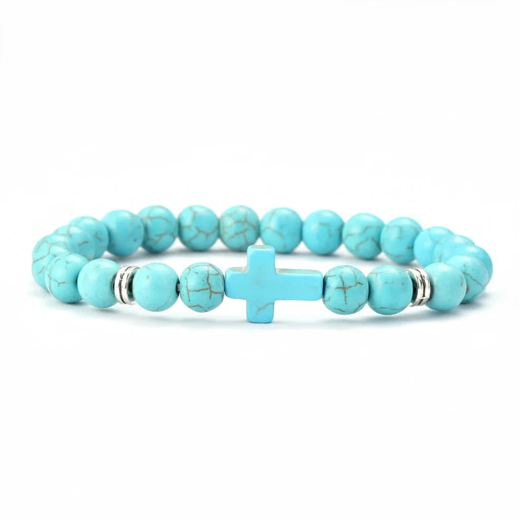 Natural Stone Cross Beaded Bracelet Collection