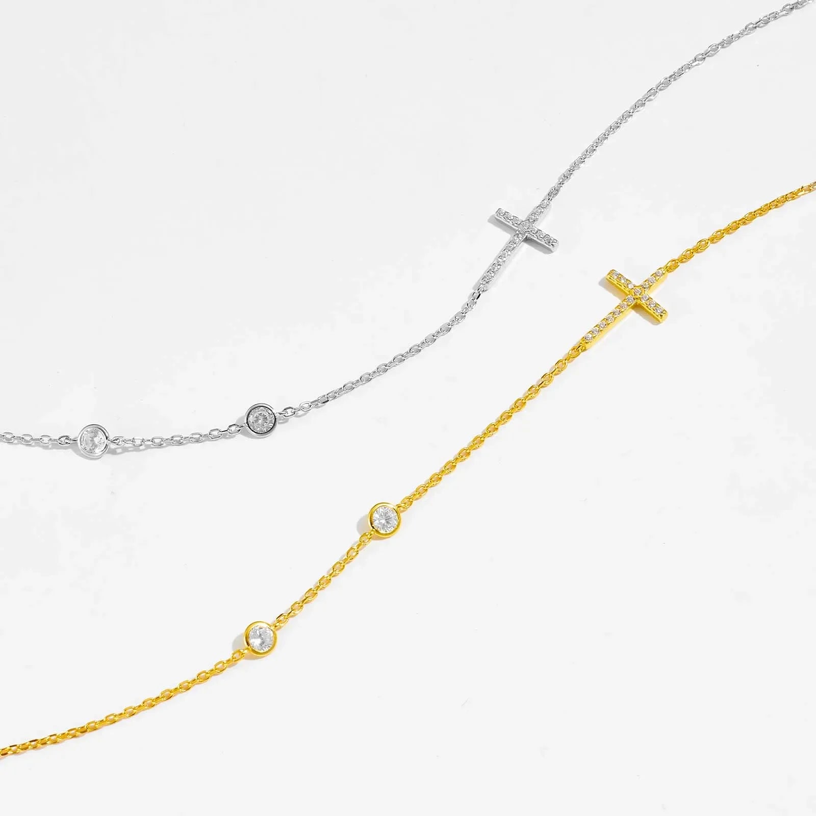 Sideways Cross Zircon Pendant Necklace