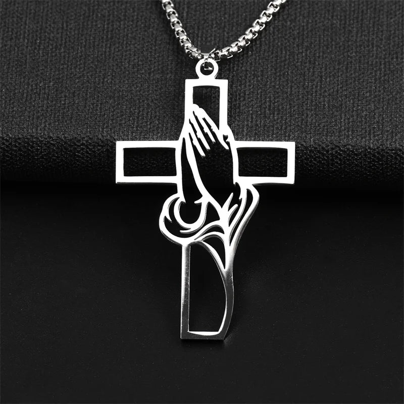 Praying Hands Cross Necklace