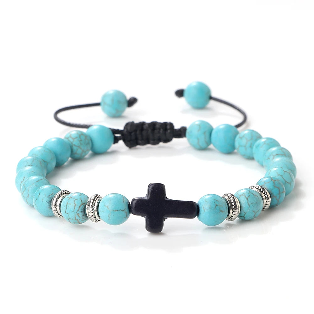 Natural Stone Adjustable Cross Bracelet