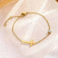 Sideways Cross Chain Bracelet with CZ Accent