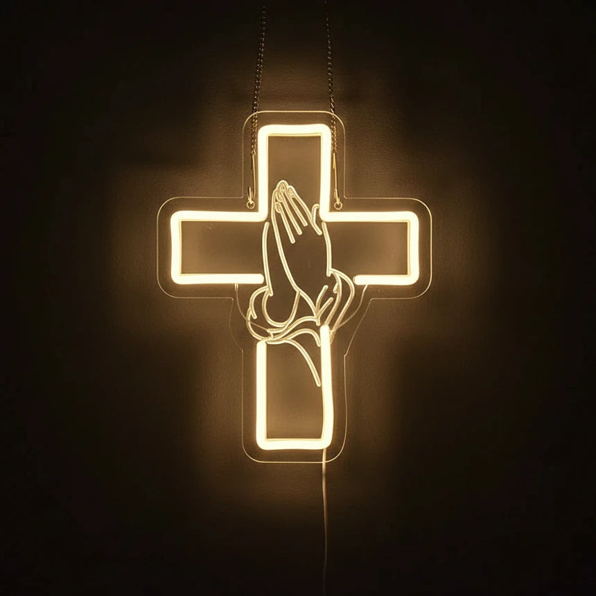 Praying Hands and Cross LED Neon Sign