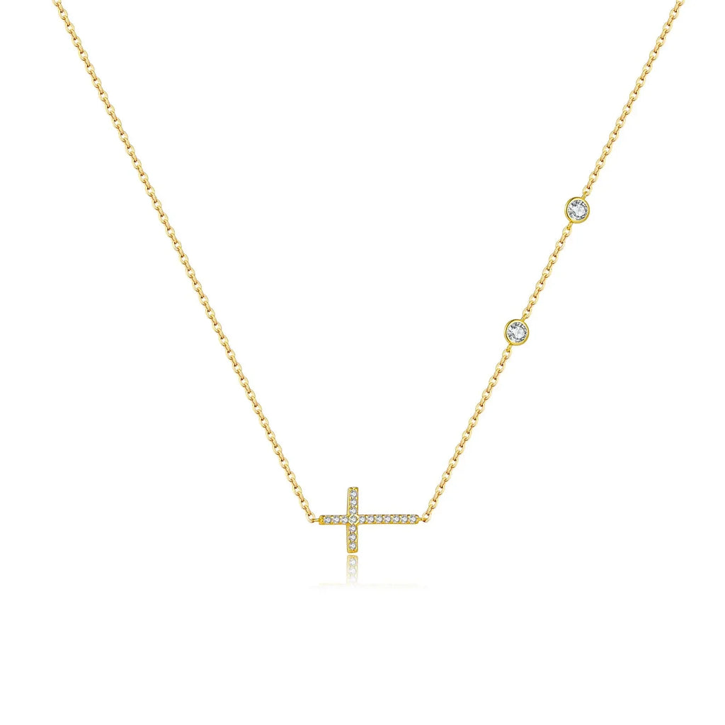 Sideways Cross Zircon Pendant Necklace