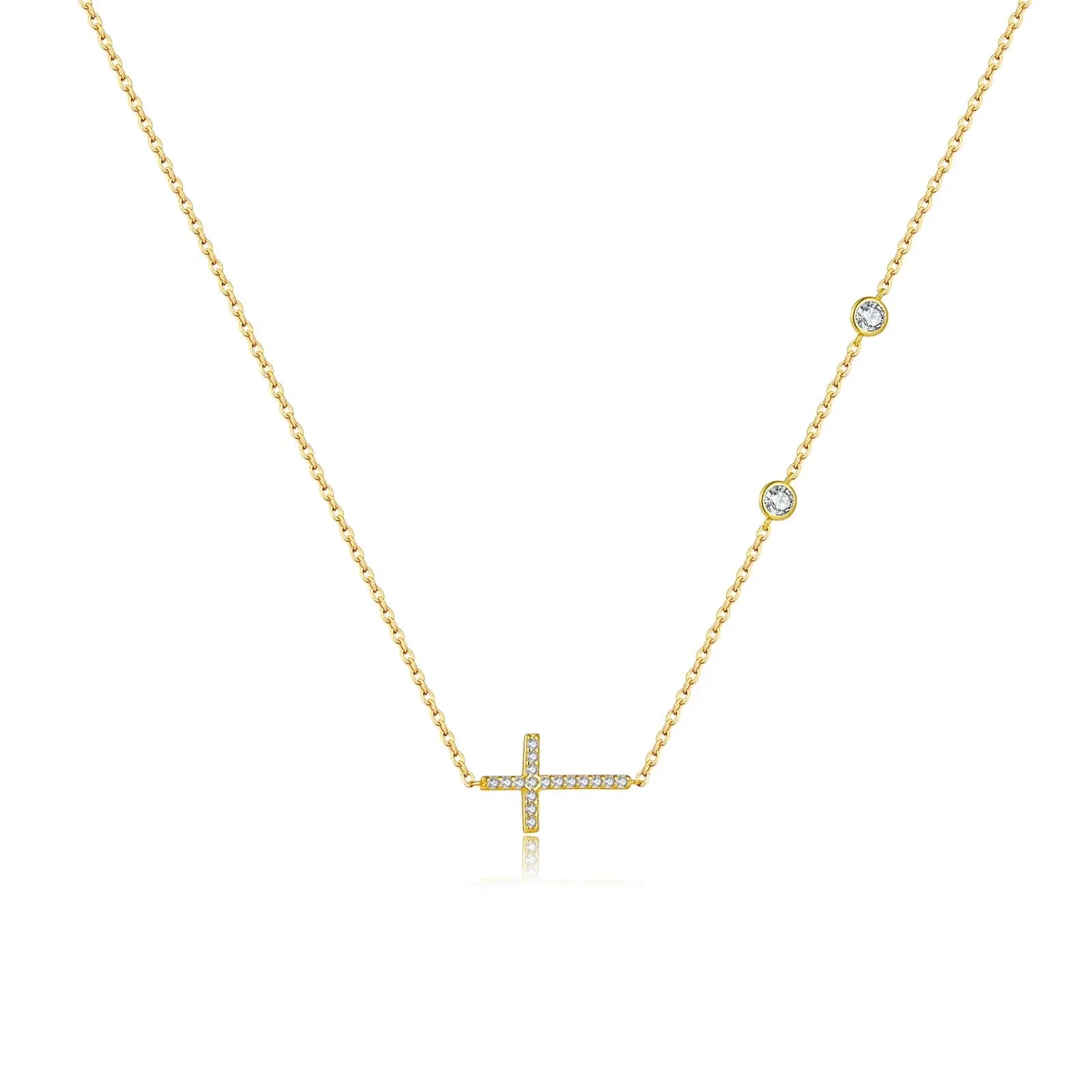 Sideways Cross Zircon Pendant Necklace