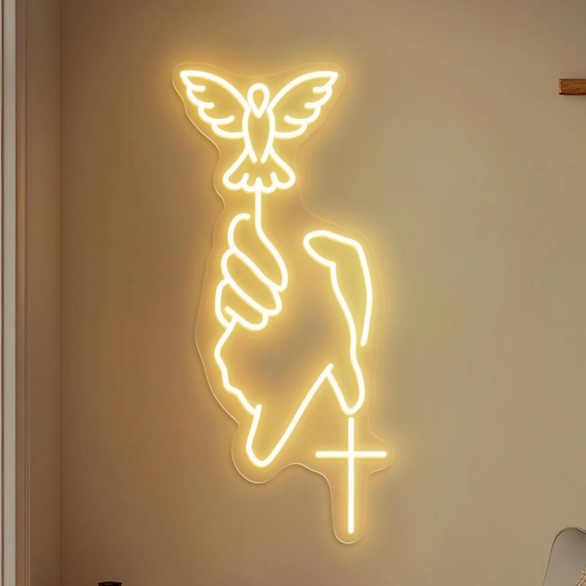 Hand of God Dove & Cross LED Neon Sign