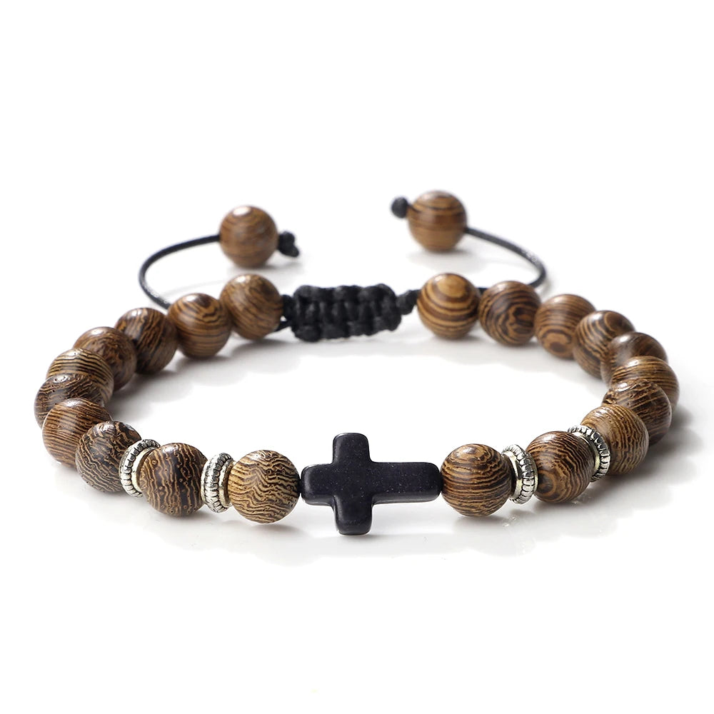 Natural Stone Adjustable Cross Bracelet