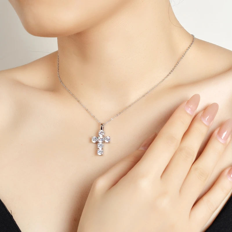 Sparkling Moissanite Cross Pendant Necklace