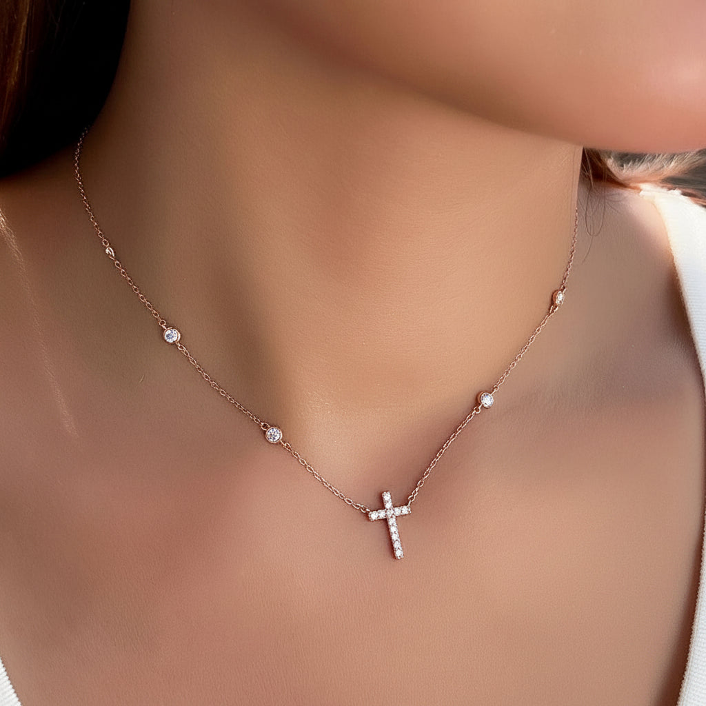 Station Chain Cross Pendant Necklace