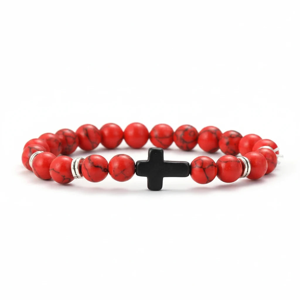 Natural Stone Cross Beaded Bracelet Collection