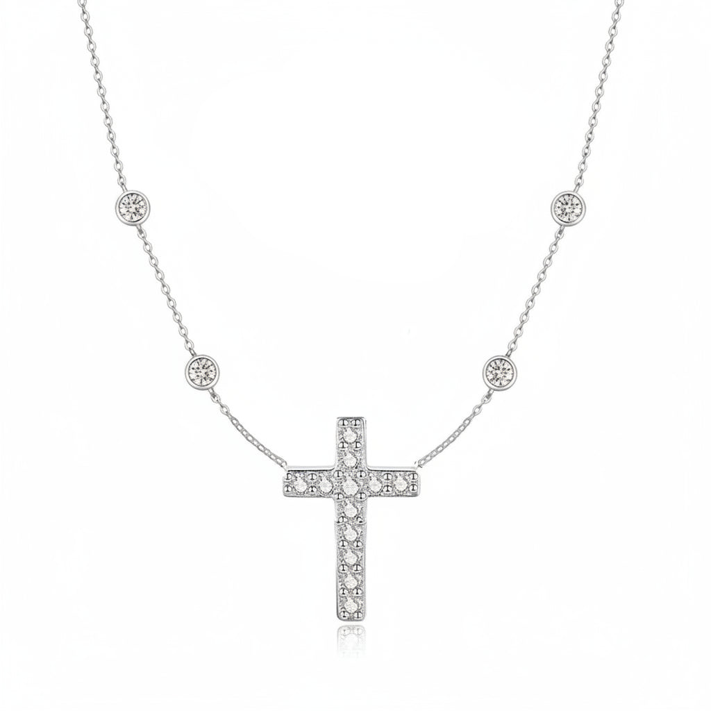 Station Chain Cross Pendant Necklace