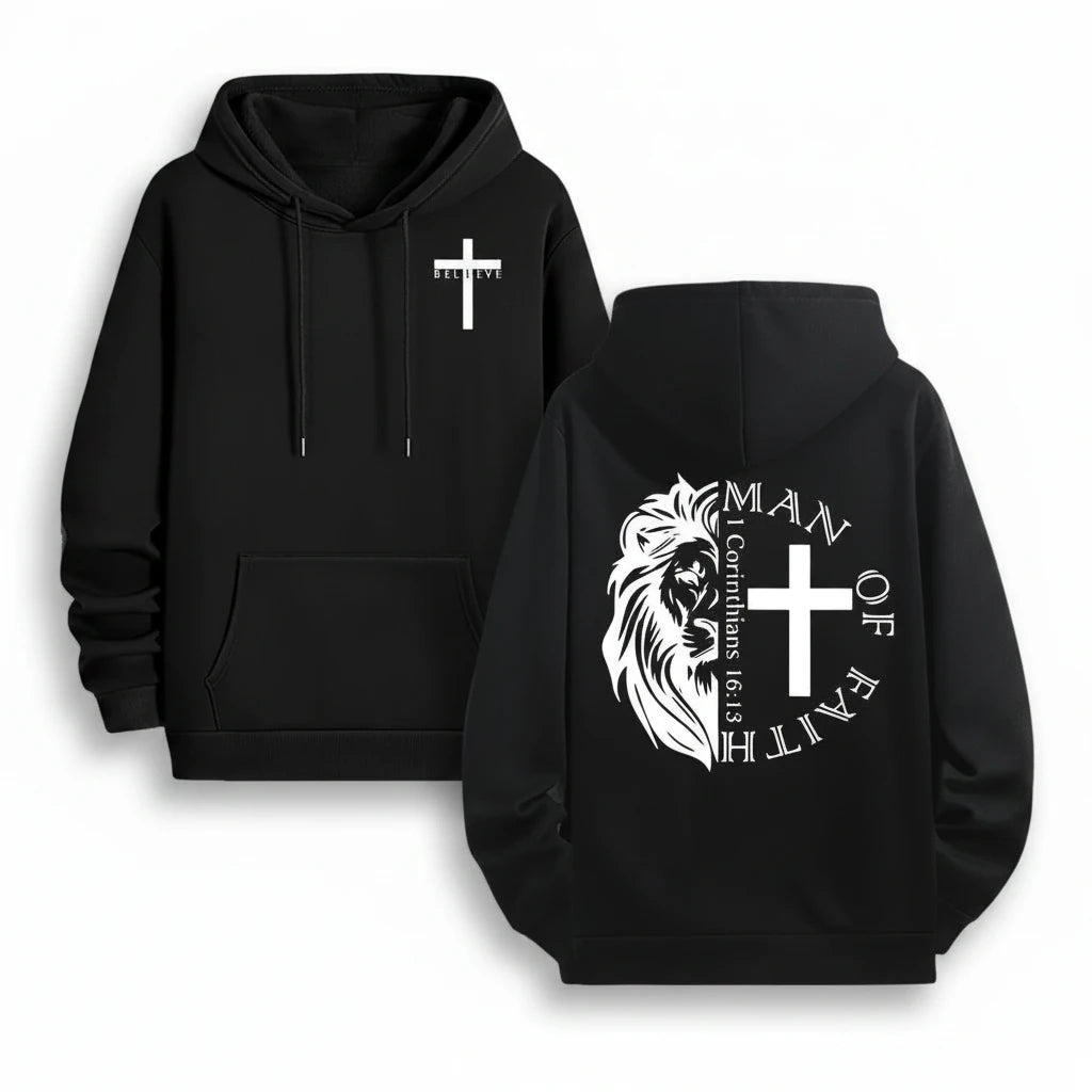 1 Corinthians 16:13 Man of Faith Lion Hoodie