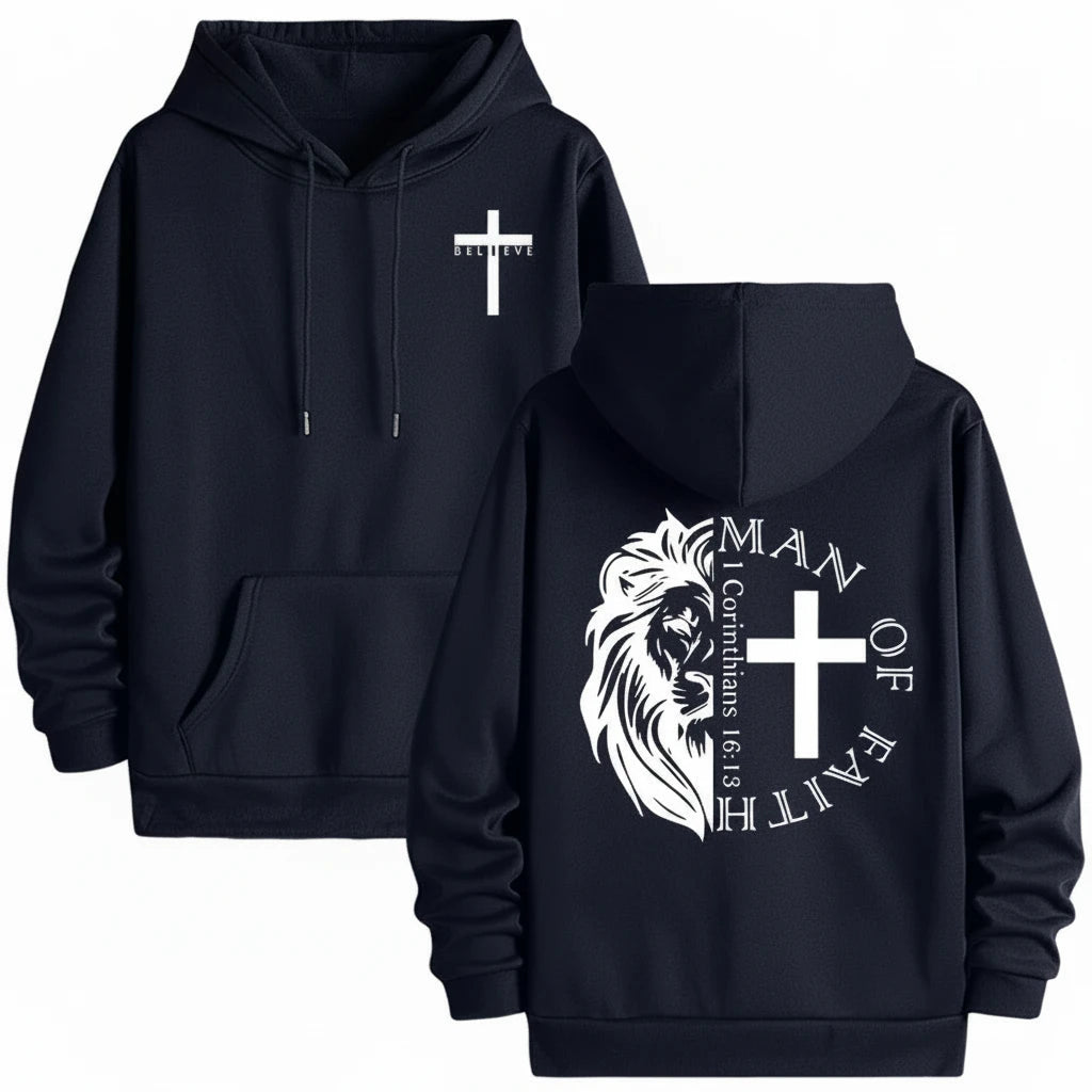1 Corinthians 16:13 Man of Faith Lion Hoodie
