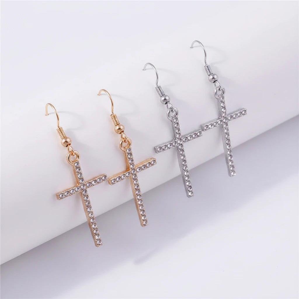 CZ Cross Dangle Earrings