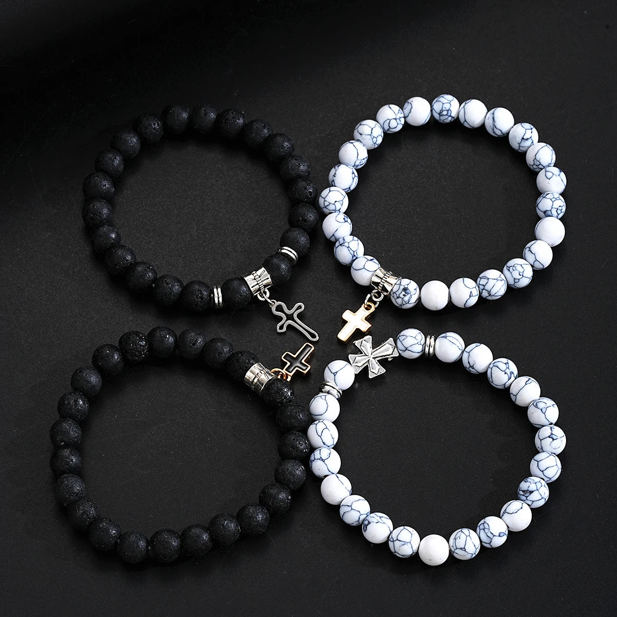 4-Piece Beaded Cross Pendant Bracelets