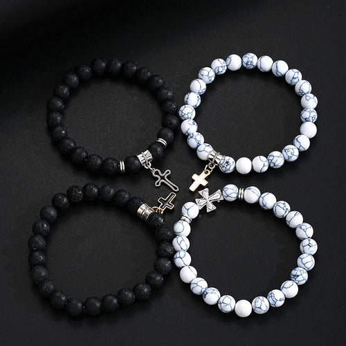 4-Piece Beaded Cross Pendant Bracelets