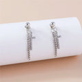 Silver Crystal Cross Chain Dangle Earrings
