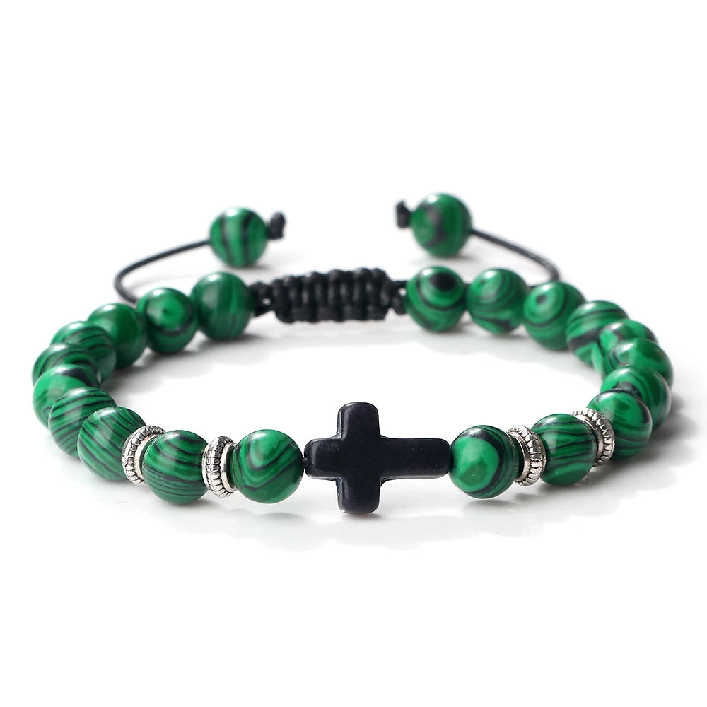 Natural Stone Adjustable Cross Bracelet