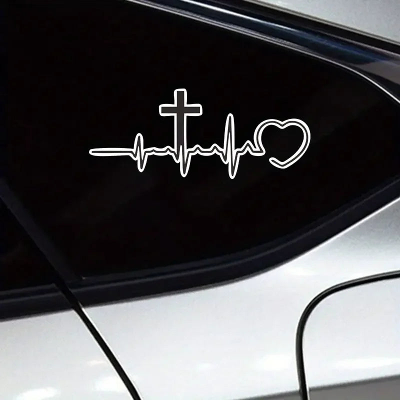 Heartbeat Cross Car Sticker