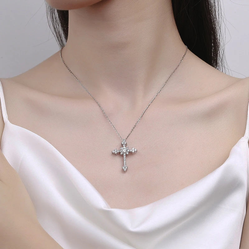 Luxury Moissanite Crucifix Cross Pendant Necklace