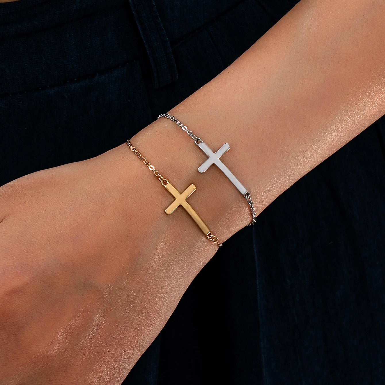 Minimalist Sideways Cross Bracelet