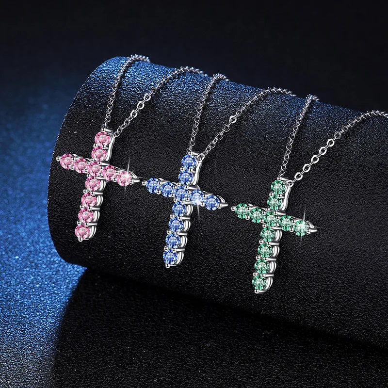 Multicolor Moissanite Cross Pendant Necklace