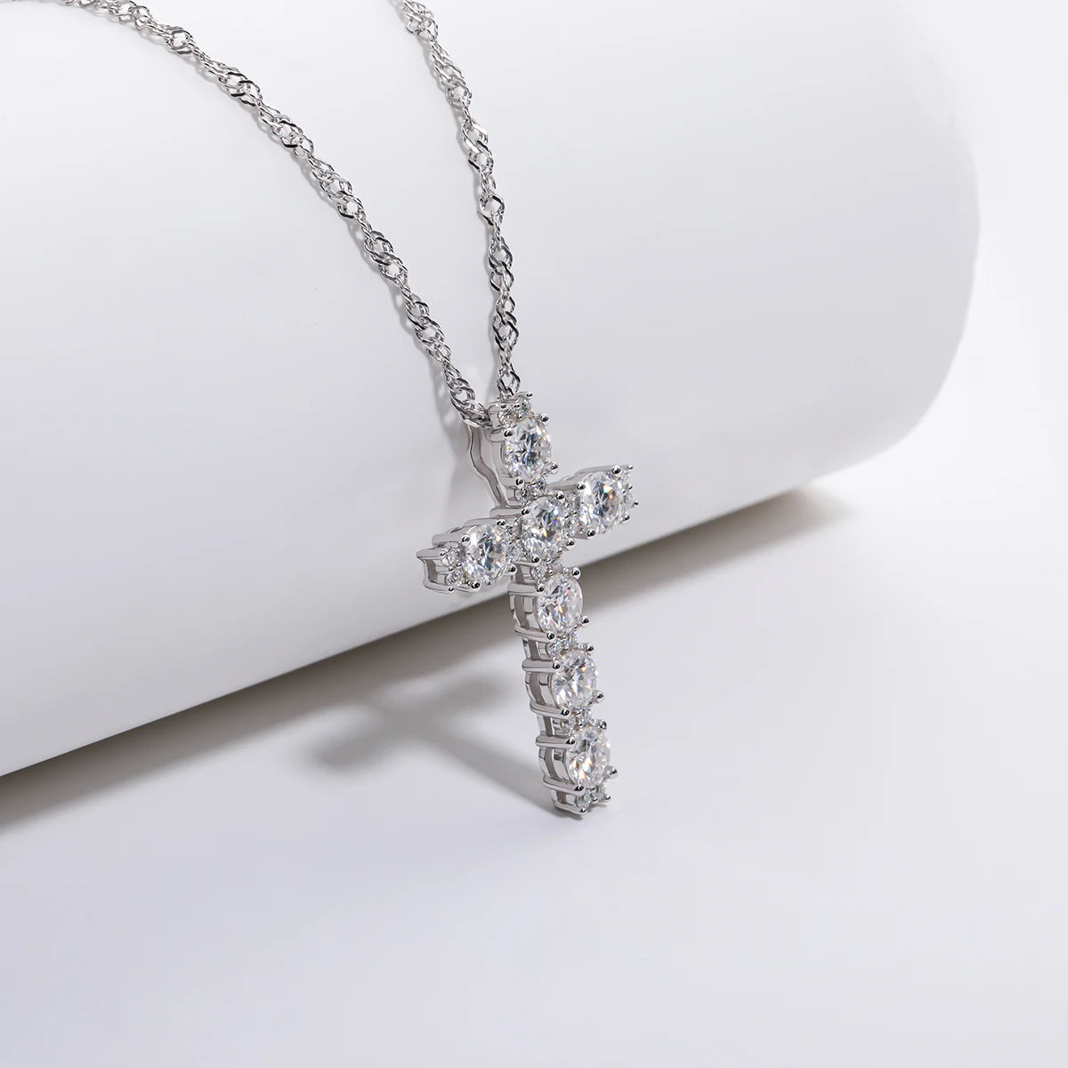 Halo Moissanite Cross Pendant Necklace