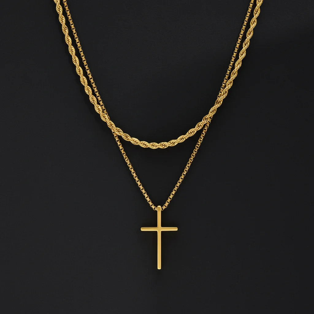 2-Piece Layered Cross Necklace Set